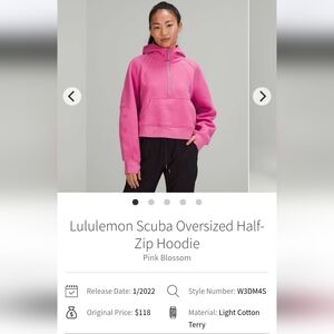 Lululemon Scuba Oversized Half-Zip Hoodie Pink Size M/L